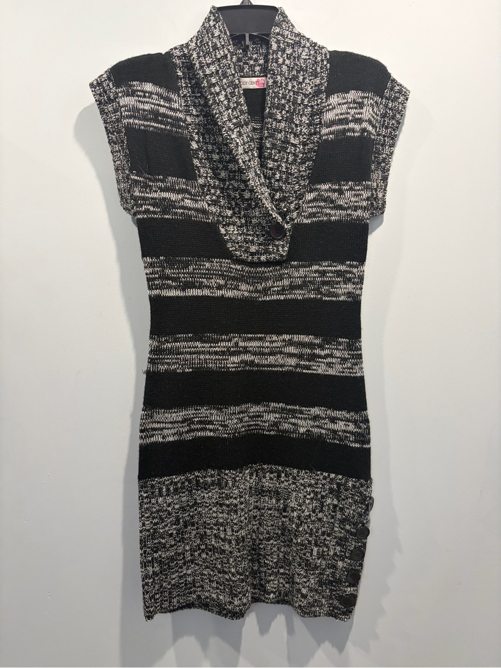 Body Central Black White Striped Cowl Neck Sleeveless Sweater Dress Sz S